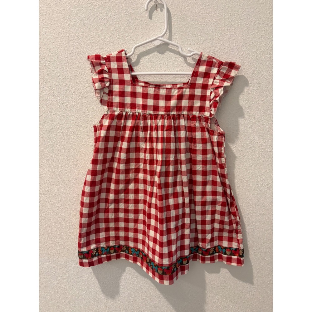 Matilda Jane Platinum Girls Red Gingham Squirrel Ribbon Trim Top Size 6
